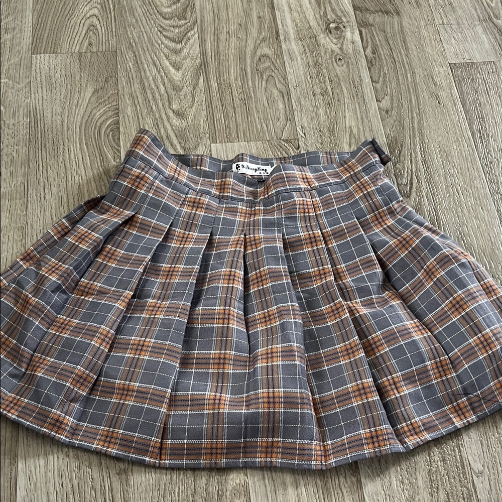 Plaid Gray and Orange Women's Skirt